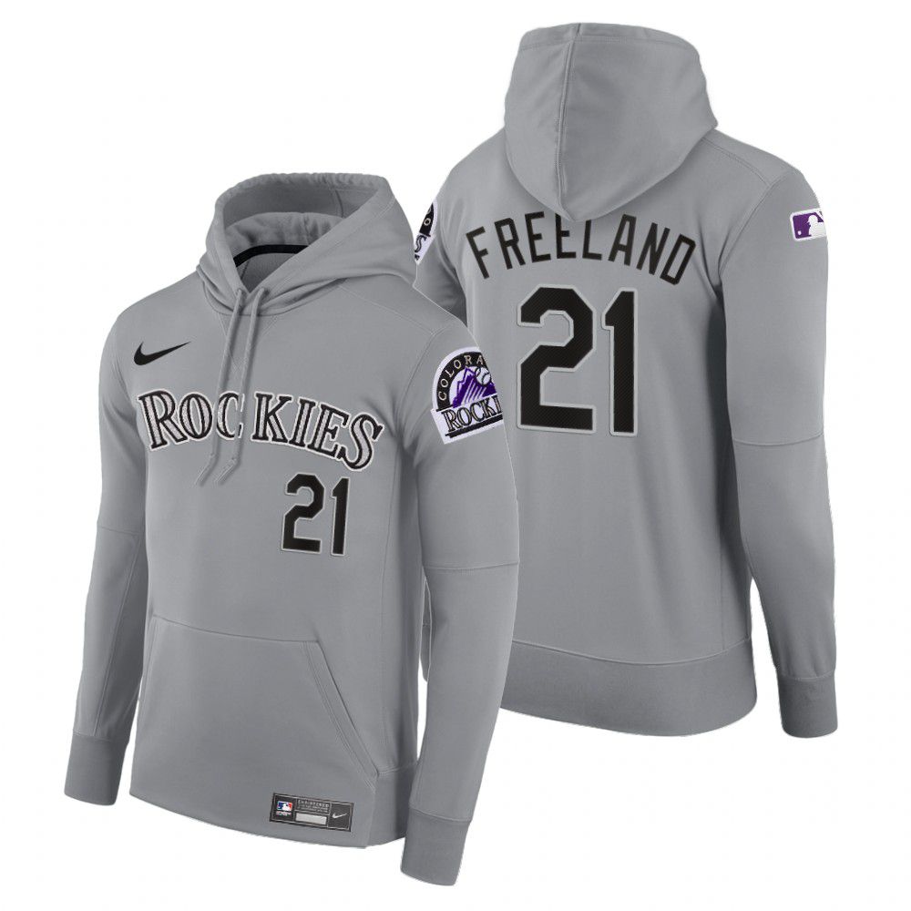 Men Colorado Rockies #21 Freeland gray road hoodie 2021 MLB Nike Jerseys->colorado rockies->MLB Jersey